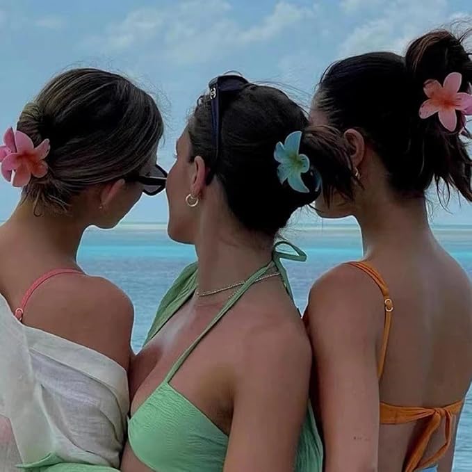 6Pack Plumeria Flower Hair Clips for Women - Gradient Big Flower Acrylic Hair Clip Sweet Hairpins Hair Clips Crab Clamps Barrettes Hawaiian Non-Slip Fashion Beach Hair Accessories