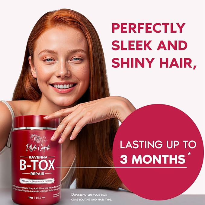 I Belli Capelli Ravenna B-tox Hair Smoothing Treatment with Deep Cleansing Shampoo and Repair Oil – Complete Straightening System for All Hair Types