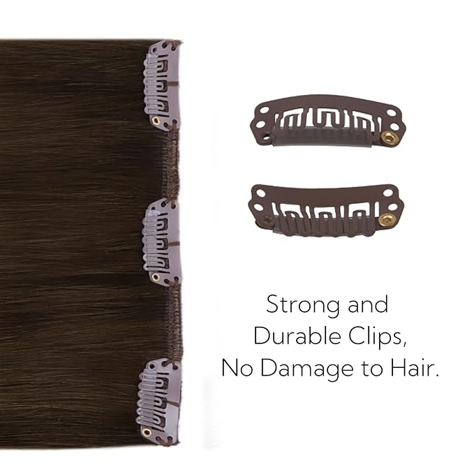 HOTBANANA Clip in Hair Extensions Real Human Hair, 5Pcs 80g 22 Inch Chocolate Brown Mixed Caramel Blonde Balayage Straight Remy Clip in Extensions