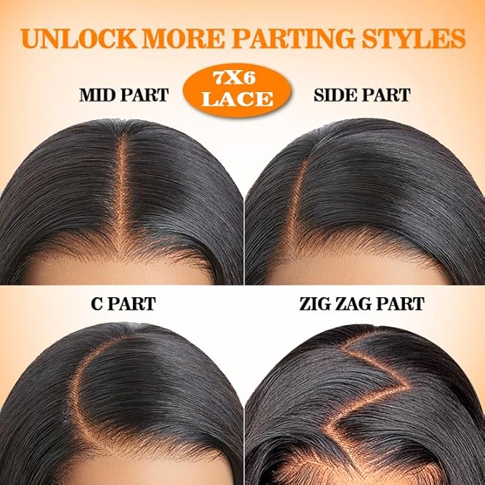 CHEETAHBEAUTY 7x6 Glueless Wigs Human Hair Pre Plucked Pre Cut 32 Inch Body Wave Lace Front Wigs Human Hair for Women 7x6 HD Lace Closure Wigs with Elastic Drawstring 200% Density Natural Color