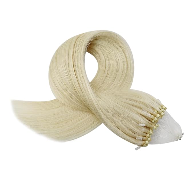 Full Shine Micro Loop Hair Extensions Human Hair 16 Inch Color 60 Platinum Blonde Prebonded Micro Link Hair Extensions Human Hair for Women 50G with 7G Micro Beads add Volume