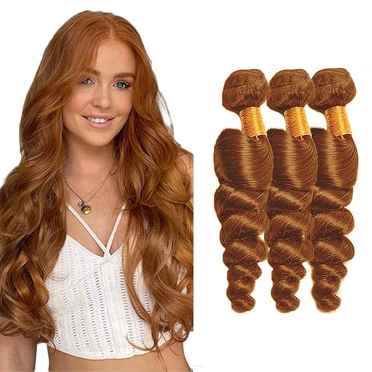 #30 Brown Bundles Human Hair Loose Wave Bundles 24 26 28 Inch Brazilian Color #30 Bundles Light Brown Loose Wave Bundles Hair Extensions