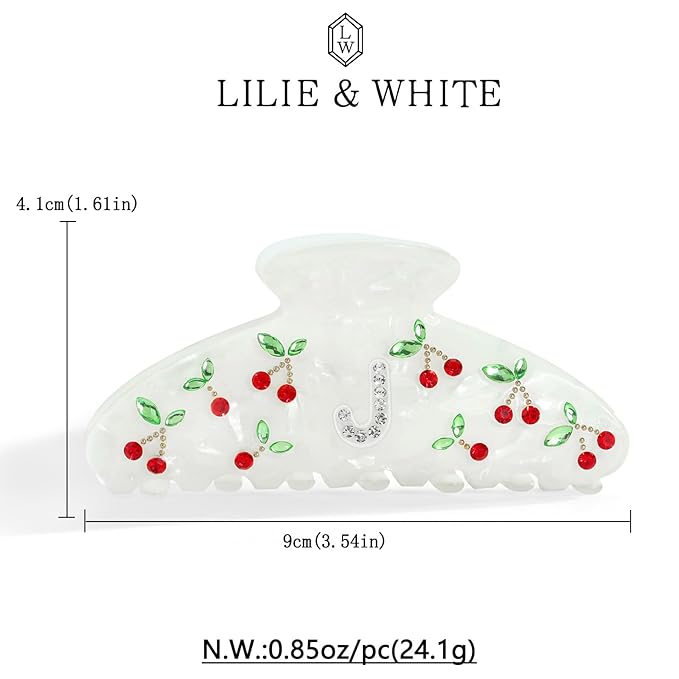 LILIE&WHITE Christmas Gift Acrylic Cherry Letter Hair Clips For Women With RhinestonesInitial Hair Claws For Thick Hairs Trendy Monogram Large Clips Fashion Big Claw Clip Jewelry Gift Alphabet J
