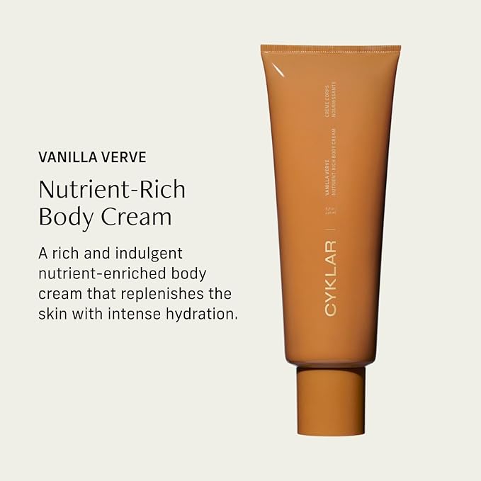 CYKLAR Nutrient Rich Body Cream. Vanilla Verve Nourishing Moisturizer with Niacinamide and Banana Flower Extract. Deep Hydration, Thick Body Lotion, Dry Skin Cream for Women and Men, 8 Fl Oz