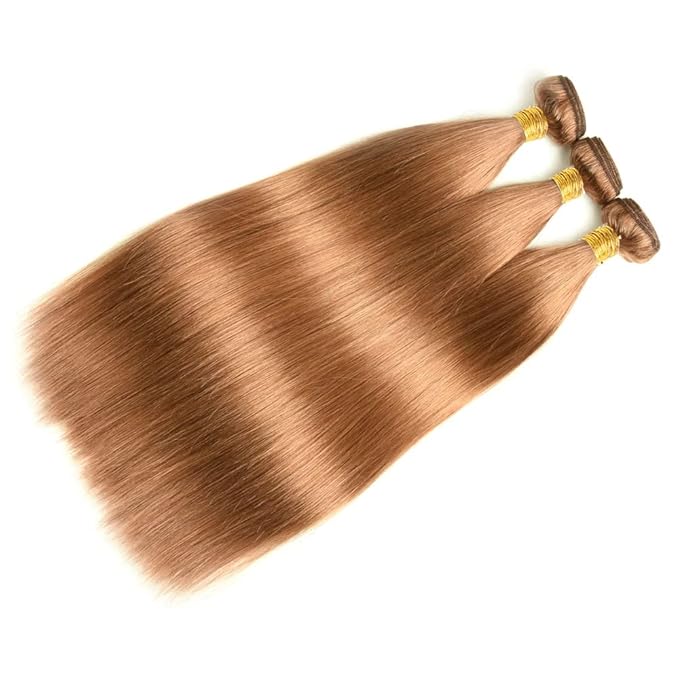 Light Brown Bundles Color #30 Straight Bundles 28 30 32 Inch Brazilian Virgin Human Hair 3 Bundles Double Weft Remy Hair Extensions 150g