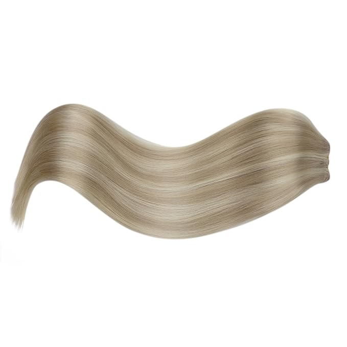 Full Shine Sew In Hair Extensions Ash Blonde Extensions 130 Grams Color #P18/613 Ash Blonde Highlight Bleach Blonde Double Weft Human Hair 22 Inch Straight Human Hair Bundles