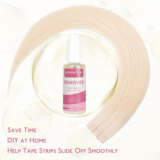 WENNALIFE Tape in Extension Remover, 1 FL.OZ. (30 ML) Fast-Acting Wig Glue Remover, Adhesive Remover Lace Glue Gentle Effective Citrus-Fresh Remove Toupee Tape in Hair Extensions