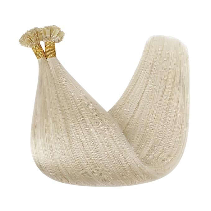 Full Shine Ktip Human Hair Extensions Color 1000 Ice Blonde Keratin Bond Hair Extensions Human Hair 18 Inch K Tip Extensions 50 Grams Fusion Extensions Remy Hair