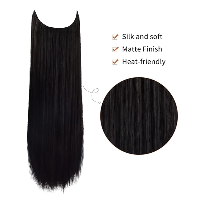 REECHO Invisible Wire Hair Extensions with Transparent Headband Adjustable Size Removable Secure Clips in Straight Secret Hairpiece for Women (16 Inch (Pack of 1), Deep Brown)