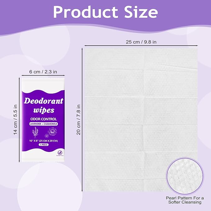 Travel Deodorant Body Shower Wipes Deodorizing Bathing Wipes, Disposable No Rinse Adults Women Men Individually Wrapped Underarm Sweat Antiperspirant Bath Wipe for Travel Camping Gym (Purple, 50 Pack)