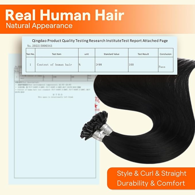 Full Shine U Tip Hair Extensions Human Hair 24 Inch 50 Grams Color 1 Jet Black Long Straight Remy Hair K Tip Hair Extensions Real Human Hair for Women add Length