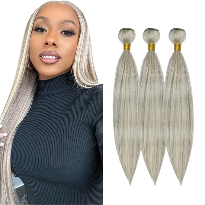 28 30 32 Inch Blonde Bundles Human Hair P613/grey Straight 3 Bundle Unprocessed Brazilian virgin hair Weave Extensions Double Weft 50 Grams/Bundle Colored Highlight Grey Bundles for Woman