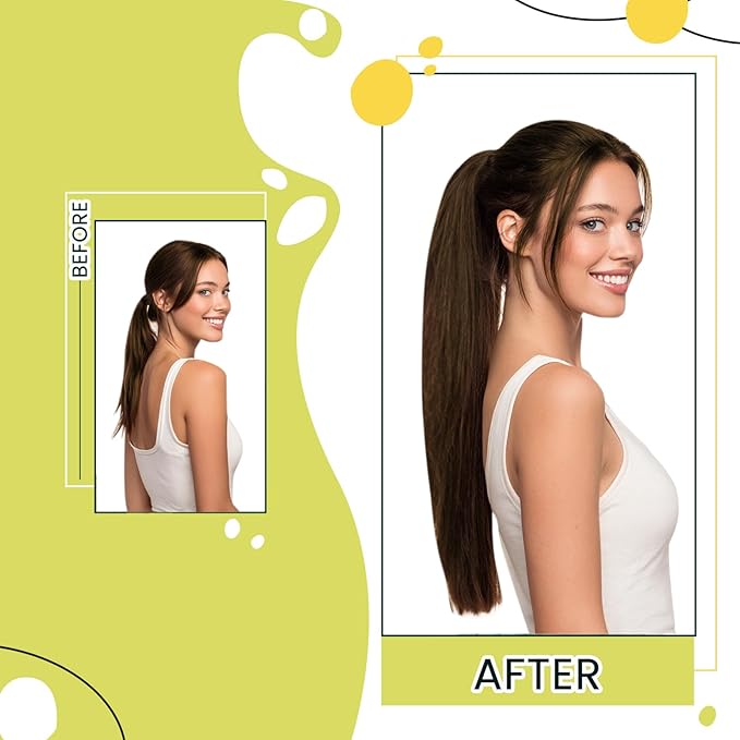 RUNATURE Human Hair Ponytail Extension Brown Straight Ponytail Hair Extensions Ponytail Extension Short Wrap Around Ponytail Human Hair Extensions Thick Pony Tails Hair Extensions 12 Inch 70g