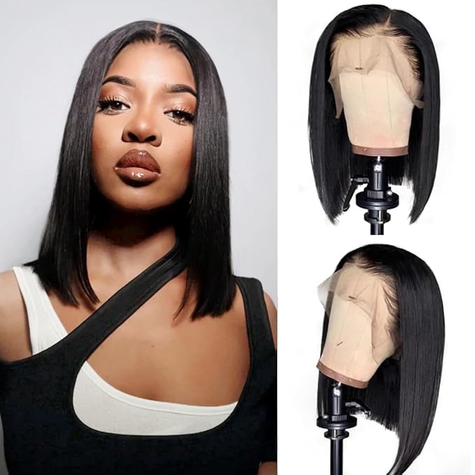 LICHANG 16 Inch 13x4 HD Lace Straight Bob Wig Human Hair 180 Density Short Straight Frontal Bob Wigs for Women