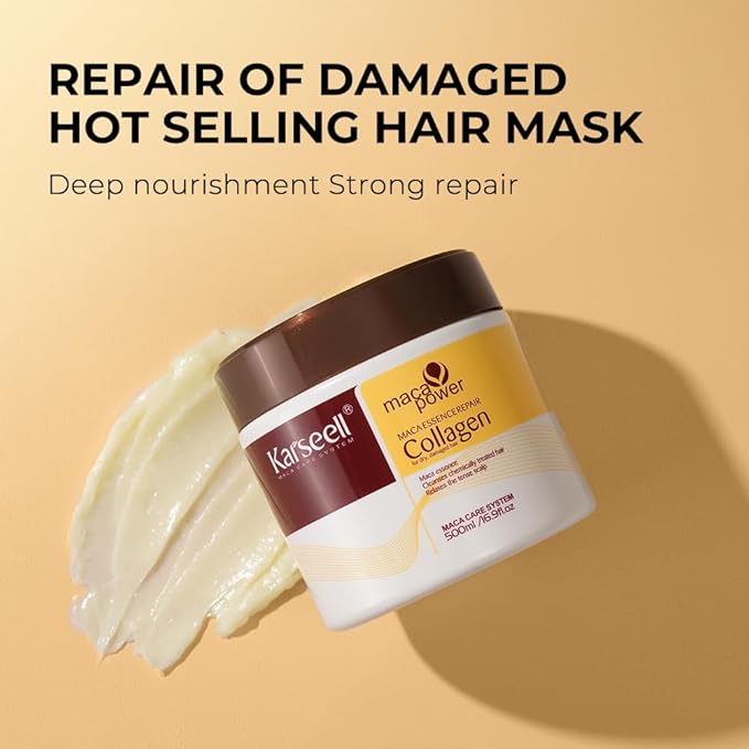 Karseell Collagen Hair Mask, Argan Oil Set for Deep Repair Treatment Conditioning of Damaged, Dry and All Hair Types, 16.9floz + 1.69floz