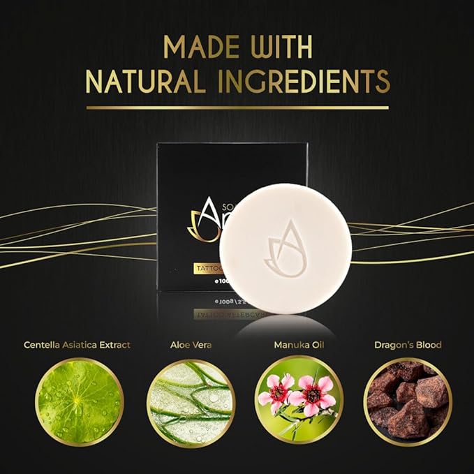 Tattoo Aftercare - Organic Cleansing Soap Bar - Vegan Soap Bar for Tattoos, Piercings, and PMU, Neutral Soap with Aloe, Dragons Blood and Centella Asiatica (Pack of 2)