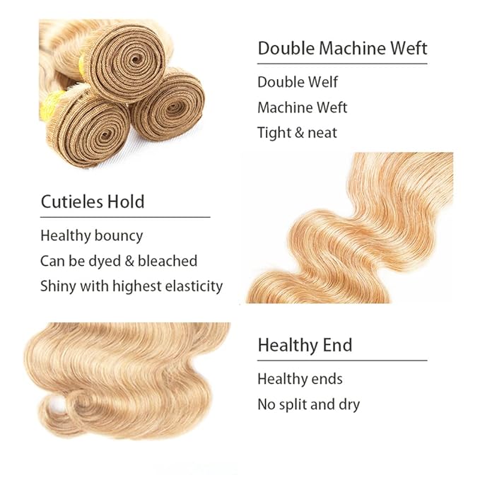 Blonde Human Hair Bundles 27/613 Body Wave Bundle 613 Human Hair 3 Bundles 14 16 18 inch Blonde Body Wave Bundle #27 Color