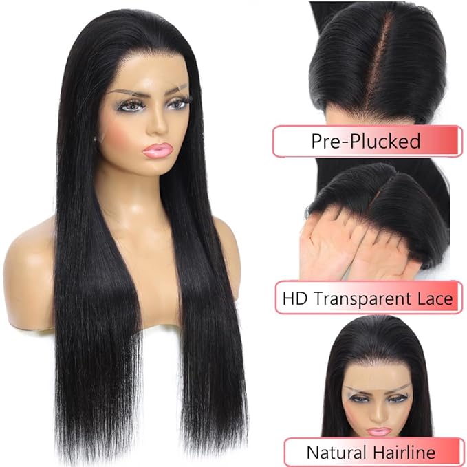 30 inch Lace Front Wig Human Hair 13x6 Straight Lace Front Wigs 250% Density HD Transparent Lace Front Wigs 13x6 Lace Front Wigs Human Hair Pre Plucked with Baby Hair (straight wigs, 30 Inch)