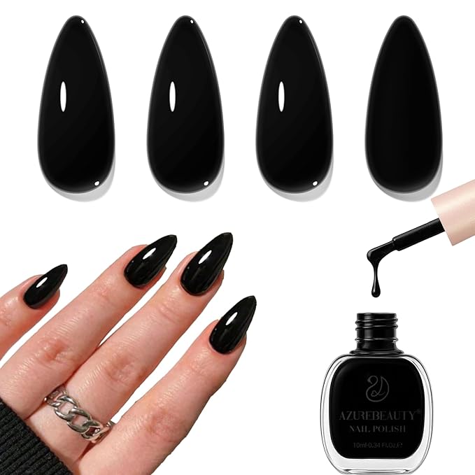 AZUREBEAUTY Nail Polish,Black Quick Dry Complete Natural Super Lustrous,Professional for DIY Manicure and Pedicure at Home