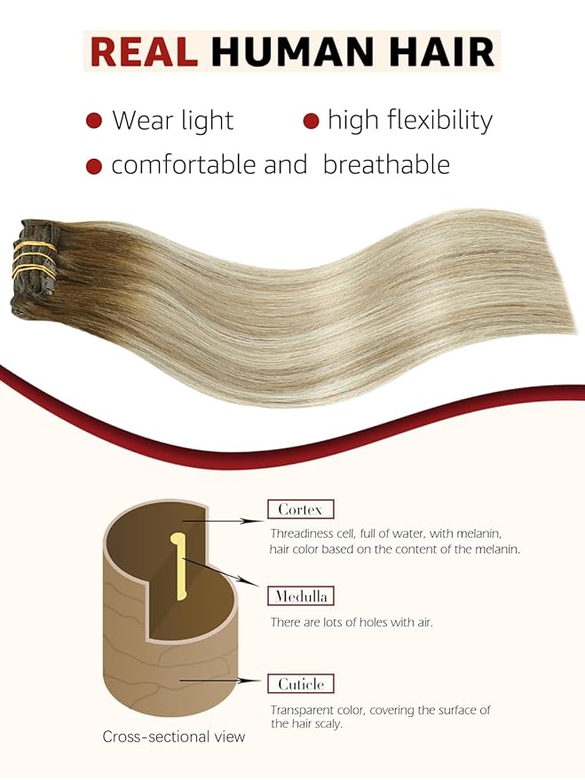 Clip in Hair Extensions Real Human Hair Double Weft Balayage Color Walnut Brown To Ash Brown And Golden Blonde,Clip in Hair Extensions,20 Inch 120g,6pcs Per Set With 18 Clips(#3/8/22,20")