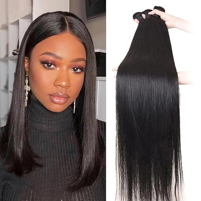 Straight Bundles Human Hair 12 14 16 Inch 12A Brazilian Virgin Weave Bundles Human Hair Extensions Natural Black Color Double Weft 3 Bundles Human Hair