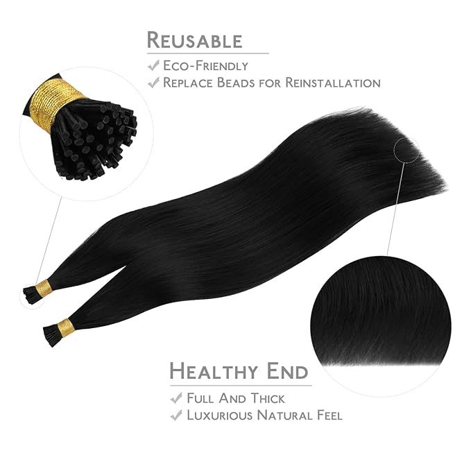 WENNALIFE I Tip Hair Extensions Real Human Hair, 100g 100s 22 Inch Jet Black Remy Itip Human Hair Extensions Invisible Itips Straight I Tips Cold Fusion Extensions