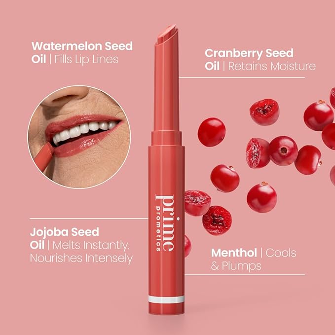 Prime Prometics PrimeLip Plumping Lip Balm for Mature Women – 3-in-1 Lipstick, Gloss & Balm – Non-Stinging Lip Plumper – Smooths Lip Lines, Lightweight, Buildable Color (Nude Glow)