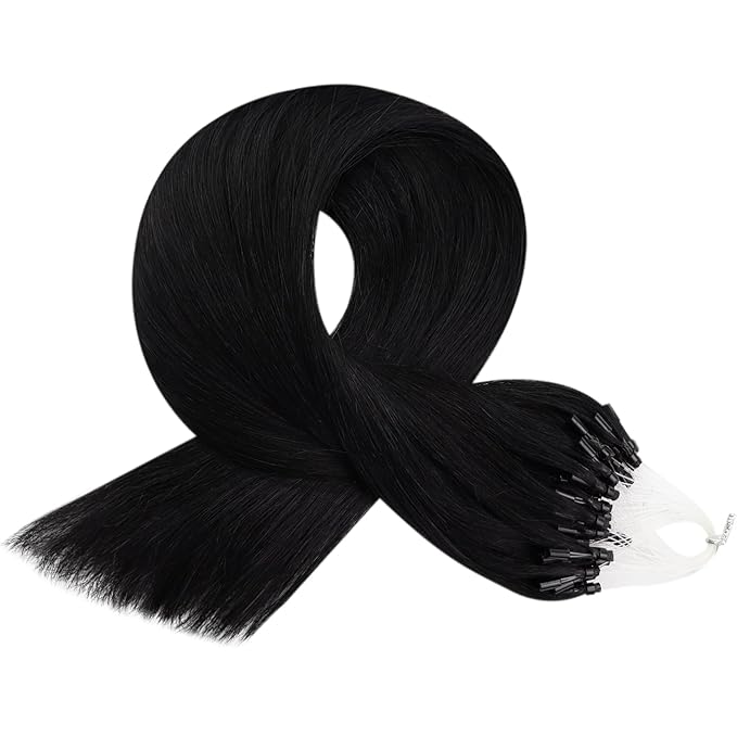 Full Shine Micro Loop Hair Extensions Human Hair Color 1 Jet Black Micro Link Human Hair Extensions 22 Inch Long Straight Remy Hair 50G with 7G Micro Beads for Women add Length