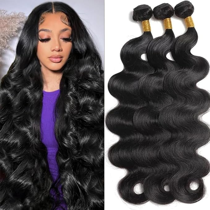 12A Human Hair Bundles Body Wave 100% Unprocessed Brazilian Virgin Hair 3 Bundles Human Hair Extensions Quick Weave Human Hair (22 24 26 Inch)