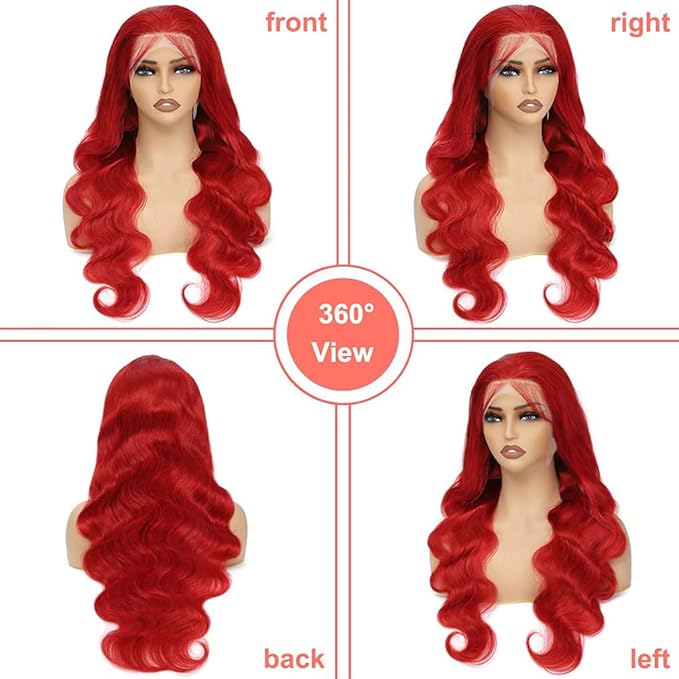 Red Lace Front Wigs Human Hair Pre Plucked 13x6 Body Wave Wigs for Black Women Hot Red Frontal Wigs Human Hair 180% Density 30 Inch