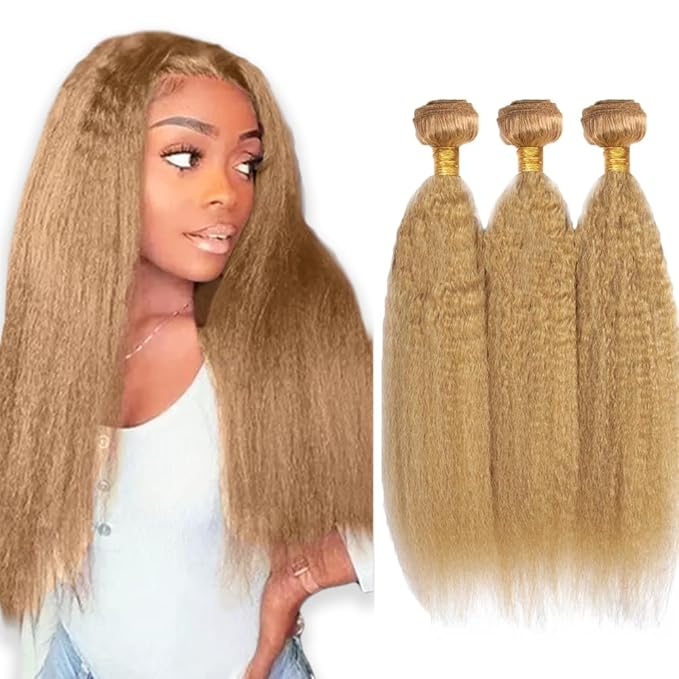 28 30 32 Inch 27 Human Hair Bundles Honey Blonde Kinky Straight Bundles Human Hair Peruvian Remy Hair 3 Bundles 27 Blonde Bundles 27 Kinky Straight Bundles Hair Extensions