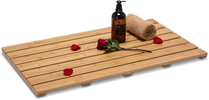GOBAM Bamboo Bath Mat, Extra Large, 31.50 x 18.35 x 1.3 inches - Non-Slip Floor Mat for Bathroom, Spa, Sauna, Kitchen, Indoor & Outdoor Spaces, Shower Mat for Bathroom Decor - Natural