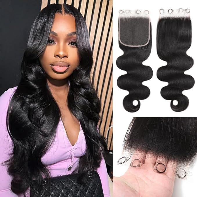 16 inch 5x5 SKINLIKE HD Lace Closure Human Hair Body Wave 0.10mm Ultra-thin Invisible HD Lace Closure 100% Human Hair Extensions 12A Brazilian Virgin Hair Pre Plucked with Baby Hair Natural Color