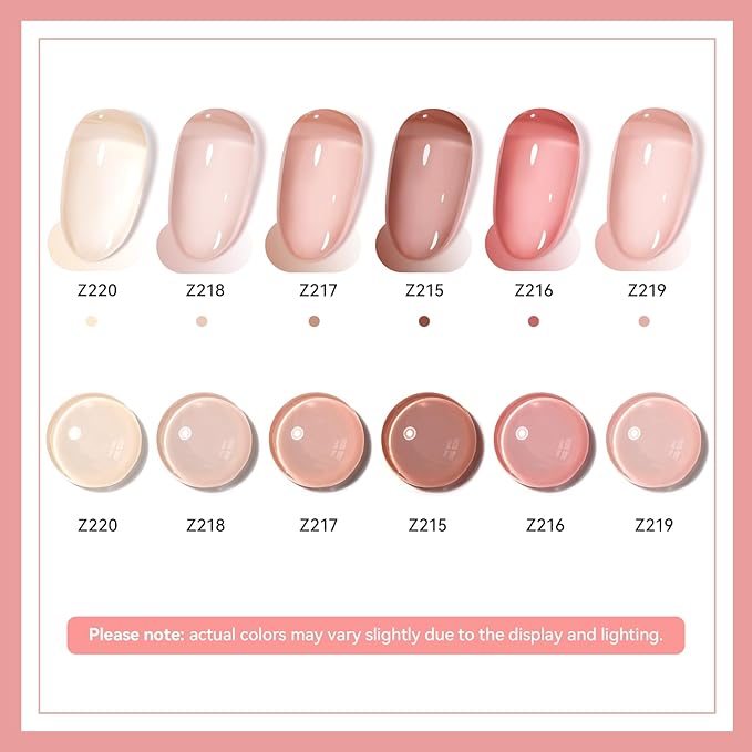 Jelly Nail Polish Set, 6 Colors Sheer Nude Nail Polish Set Pink Jelly Nude Rose Pink Brown Quick Dry Fall Winter Nail Art DIY at Home Manicure Gift for Women Girls