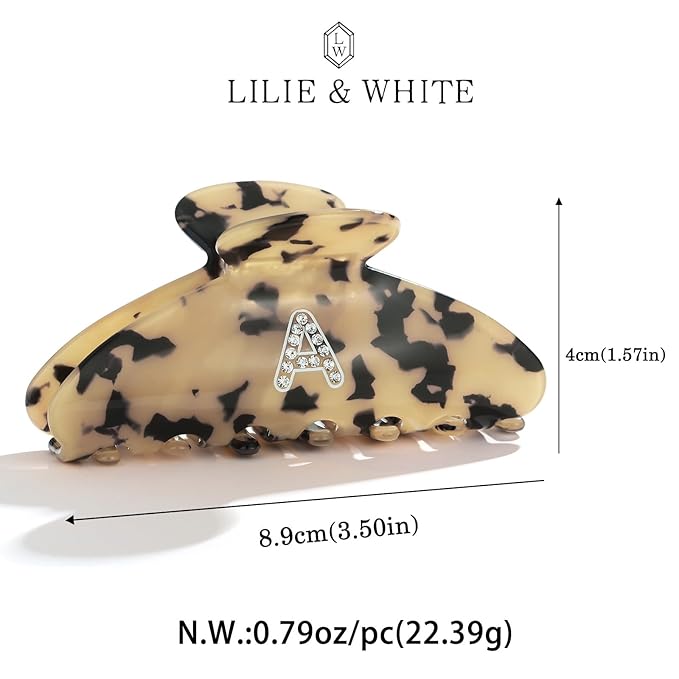 LILIE&WHITE Christmas Gift Tortoise Initial Hair Clips For Women With Letter Rhinestone Hair Claws Trendy Monogram Claw Clips For Thick Hair Alphabet A