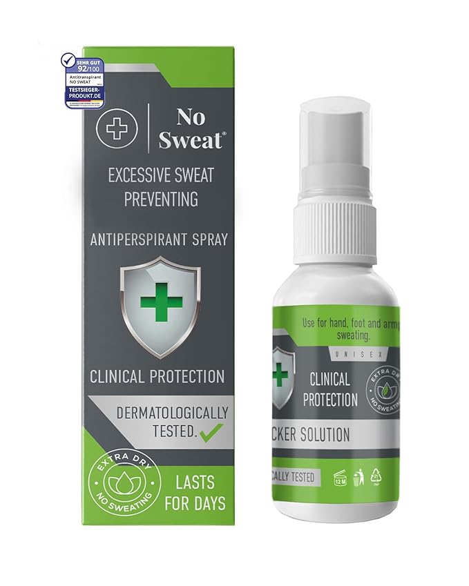 NO SWEAT Maximum Strength Antiperspirant Spray, Strong Deodorant for Excessive Sweating & Hyperhidrosis Treatment, Lasts up to 7 Days -50ml) Packing May Vary