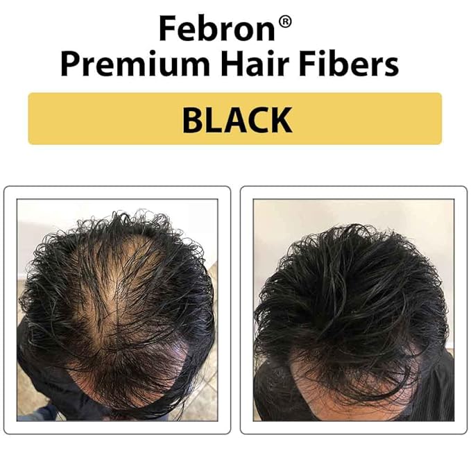 FEBRON Hair Fibers For Thinning Hair BLACK Giant 30G For Women & Men Hair Loss Concealer Hair Powder Volumizing Based 100% Undetectable & Natural - Bald Spots Filler