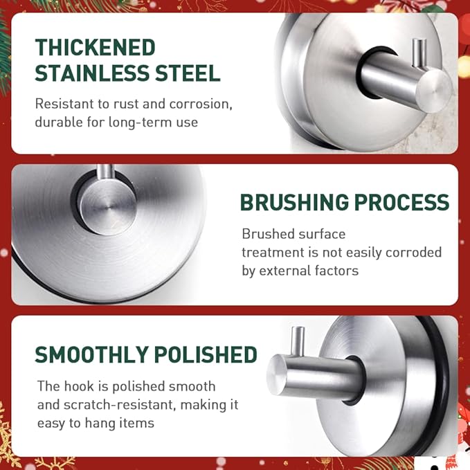 Suction Cup Hooks for Shower, 2025 New No Drill Suction Cup Hooks for Wreaths on Glass, Gold Silver Black Garland Hanger for Door Frame Wreaths Bathroom Window Mirrors (4, Silver)