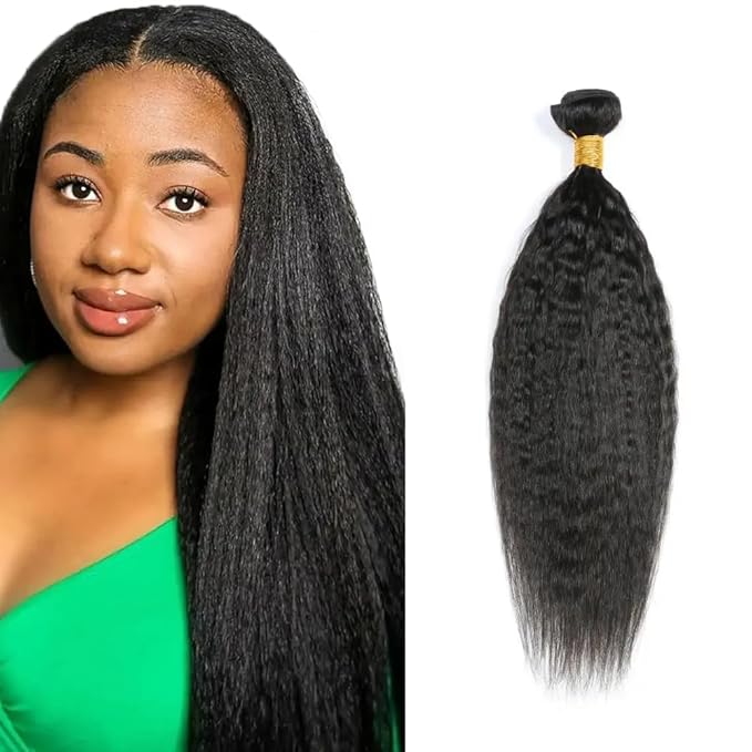 Kinky Straight Bundles #1B Yaki Human Hair Bundle Yaki Bundles 20 inch Kinky Straight Human Hair Bundle