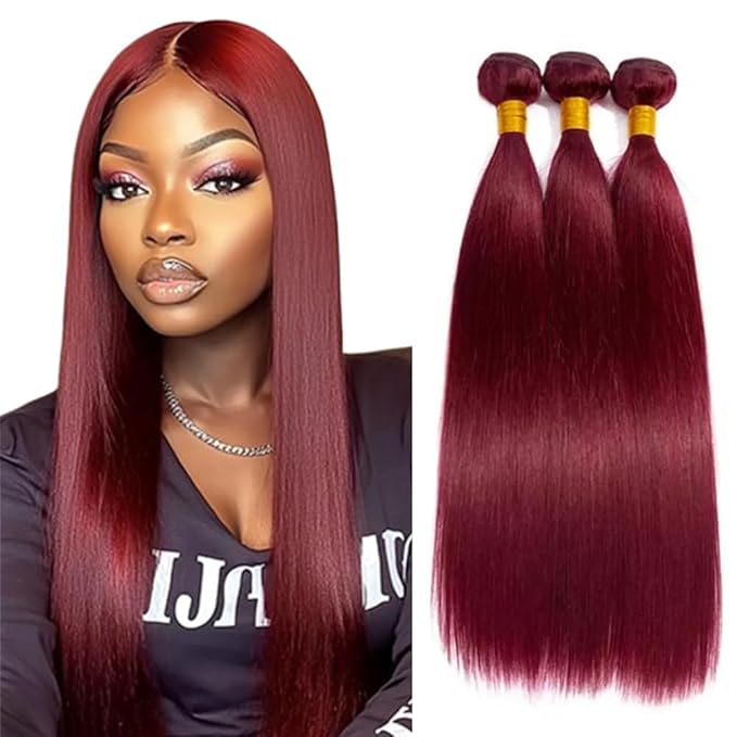 Freiuoke Burgundy Bundles Human Hair 99J Straight 3 Bundles 26 28 30 Inch 150g Brazilian Unprocessed Remy 99j Burgundy Human Hair Bundles