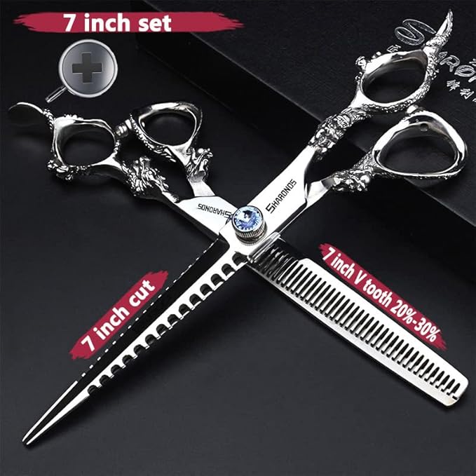 7" 7.5" 8"9" Professional Hairdressing Scissors Barber Salon Hair Cutting Dragon Shears (Large). (7 inch 2pc-A)