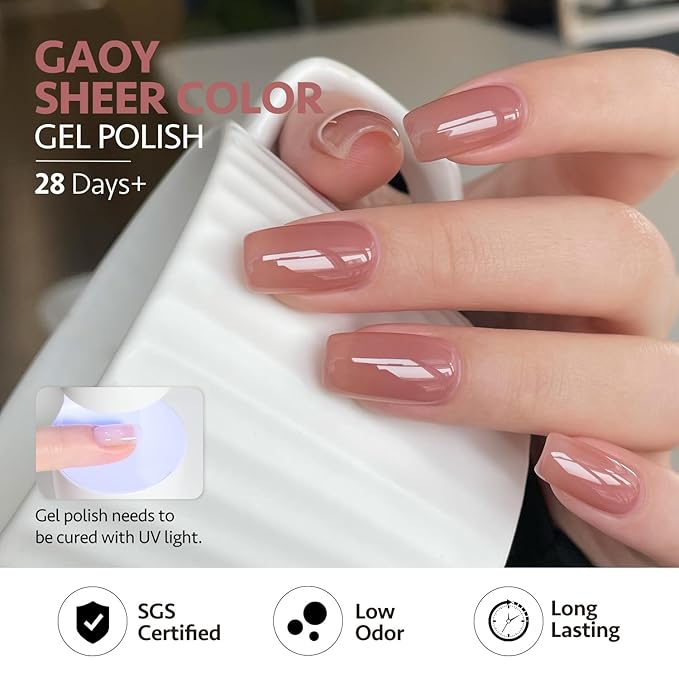 GAOY Jelly Brown White Gel Nail Polish Set, 6 Translucent Colors Sheer Pink Maroon Soak Off UV Light Cure Gel Polish Kit for Salon and Nail Art DIY at Home