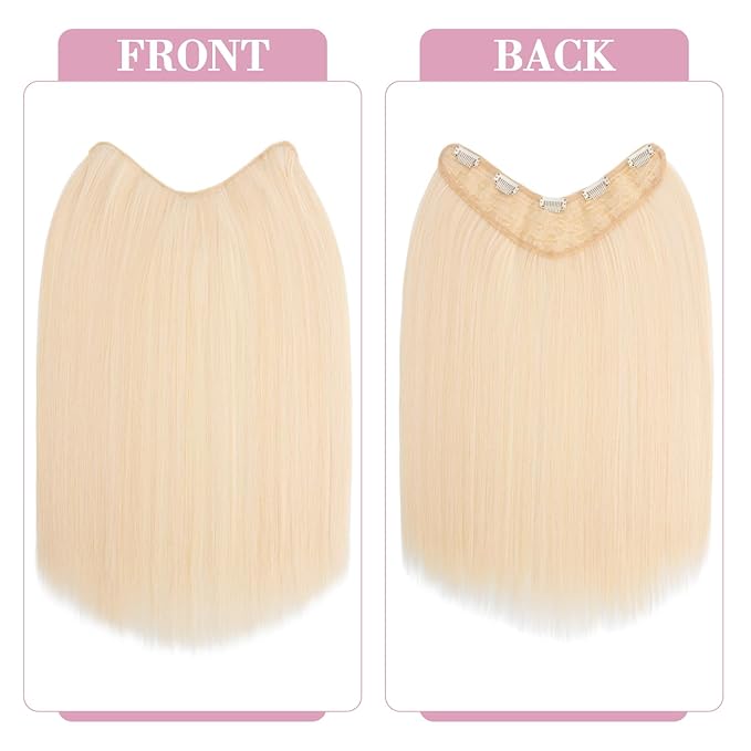 S-noilite One Piece Clip in Hair Extensions Balayage Blonde 18 Inch U-Shaped One Piece Weft Hair Extensions with 5 Clips Synthetic 3/4 Full Head Long Straight Clip in Hairpieces for Women,#02D/88/60