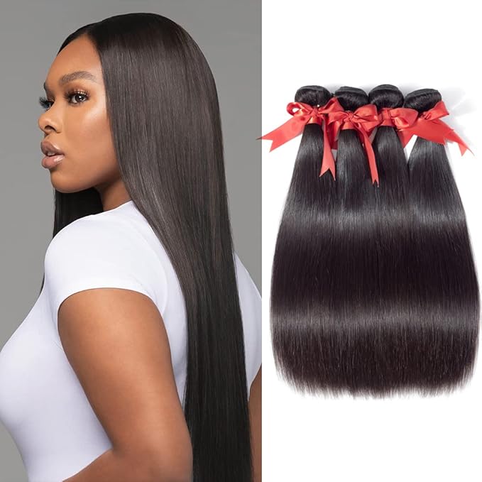 Kerriana 4 Bundles Human Hair Straight, 14 16 18 20 inch 100% Unprocessed Brazilian Vrigin Straight Bundles Sew In Human Hair For Black Women