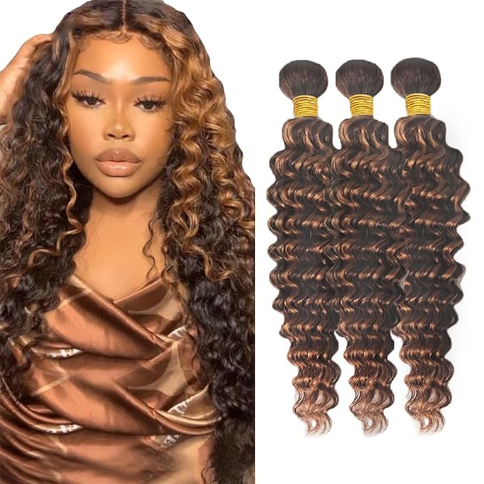 Color 30 Human Hair Bundles 4/30 Deep Wave Bundle 22 22 22 Inch Brazilian Virgin Hair 3 Bundles Highlight Bundle Human Hair Extensions