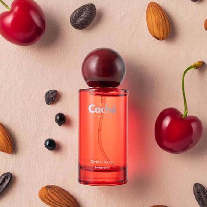 Cerisier Rouge by Caché – Black Cherry, Almond, Rose, Jasmine Sambac, Sandalwood, Vanilla; Eau De Parfum (EDP) 50ml, Feminine