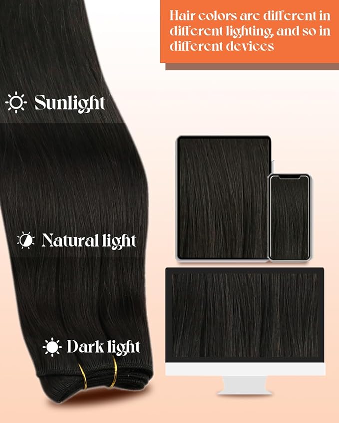 Sunny Hair Sew in Hair Extensions Real Human Hair 24inch Natural Black Long Straight Hair Weft Extensions for Women Real Hair Silky Natural Hair Can Be Style Add Length 100g