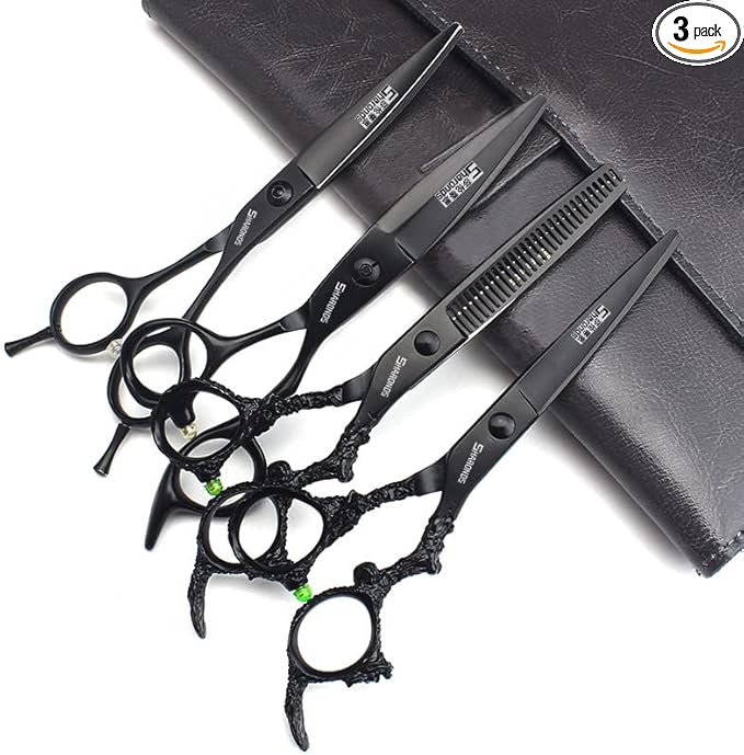 6 Inch 4pc Ergonomic Barber Scissors, 440C Stainless Steel, Right Hand, Hairdressing Scissors