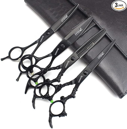 6 Inch 4pc Ergonomic Barber Scissors, 440C Stainless Steel, Right Hand, Hairdressing Scissors