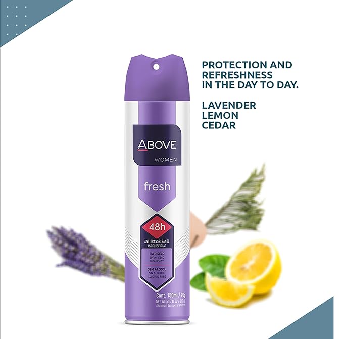 ABOVE Fresh - 48 Hours Antiperspirant Deodorant for Women - Notes of Lemon, Bergamot and Lavender - Dry Spray Protects Against Sweat and Body Odor - Stain and Cruelty Free - 5.07 Fl Oz (Pack of 1)